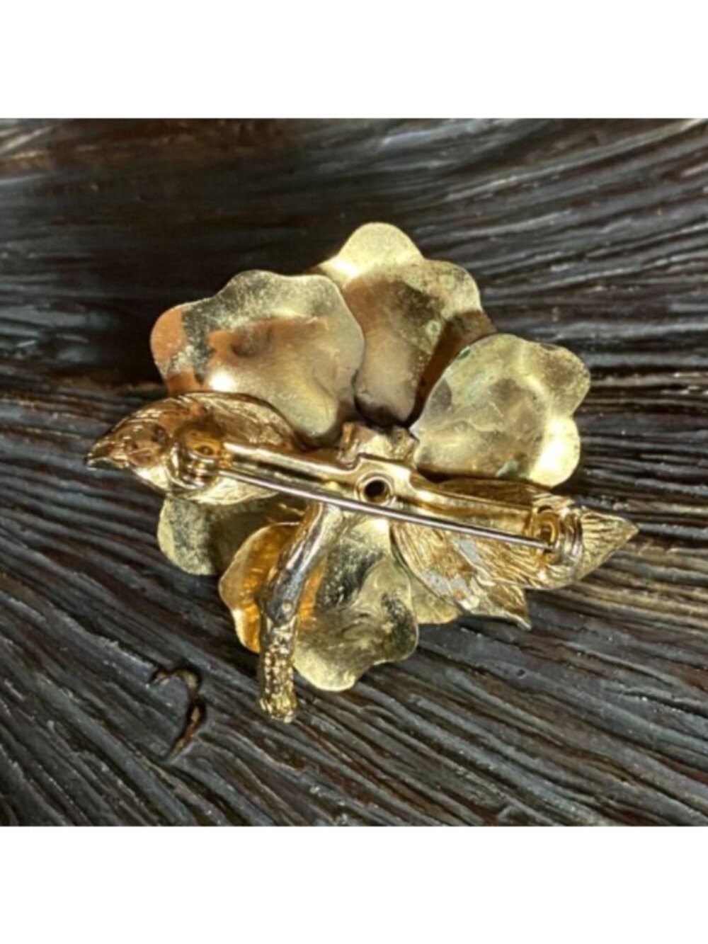 Gold Tone Layered Flower Petal Pin Vintage Mid Century Jewelry Statement Gift - Picture 5 of 8